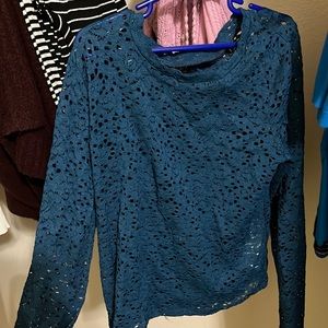Blue long sleeve, flower pattern, same colored undershirt attached